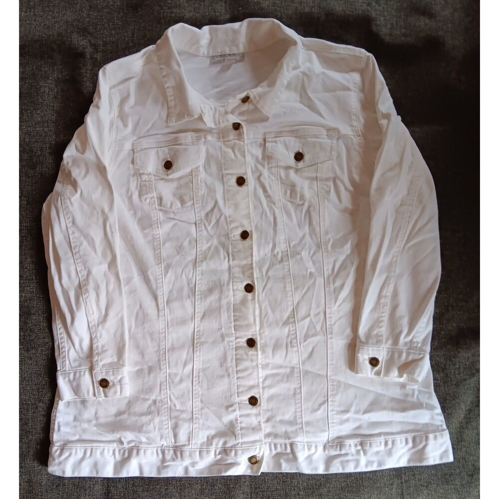 Jacket 24W New Womens Woman Within Denim Sexy Classic White  Button Front